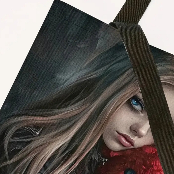 🆕️16" BY 14" TOTE BAG/GOTH GIRL WITH RED TEDDY BEAR GRAPHIC Y2K PUNK GOTH GIFT - Picture 12 of 17